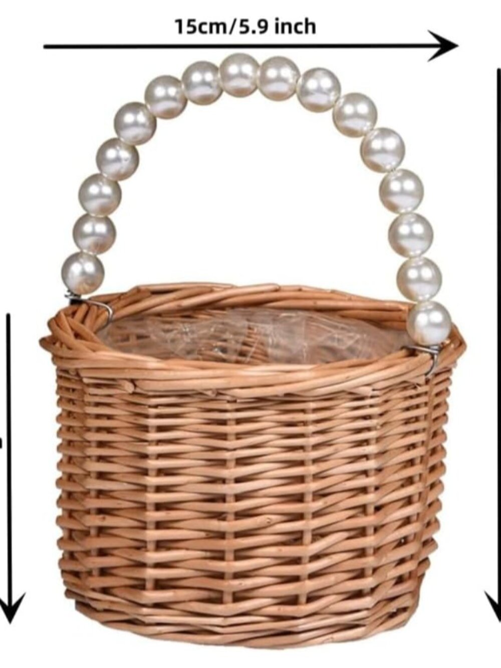 Wicker Rattan Flower Girl Basket,Pearl Handle Flower Basket,Flower Girl Basket f - Picture 3 of 8